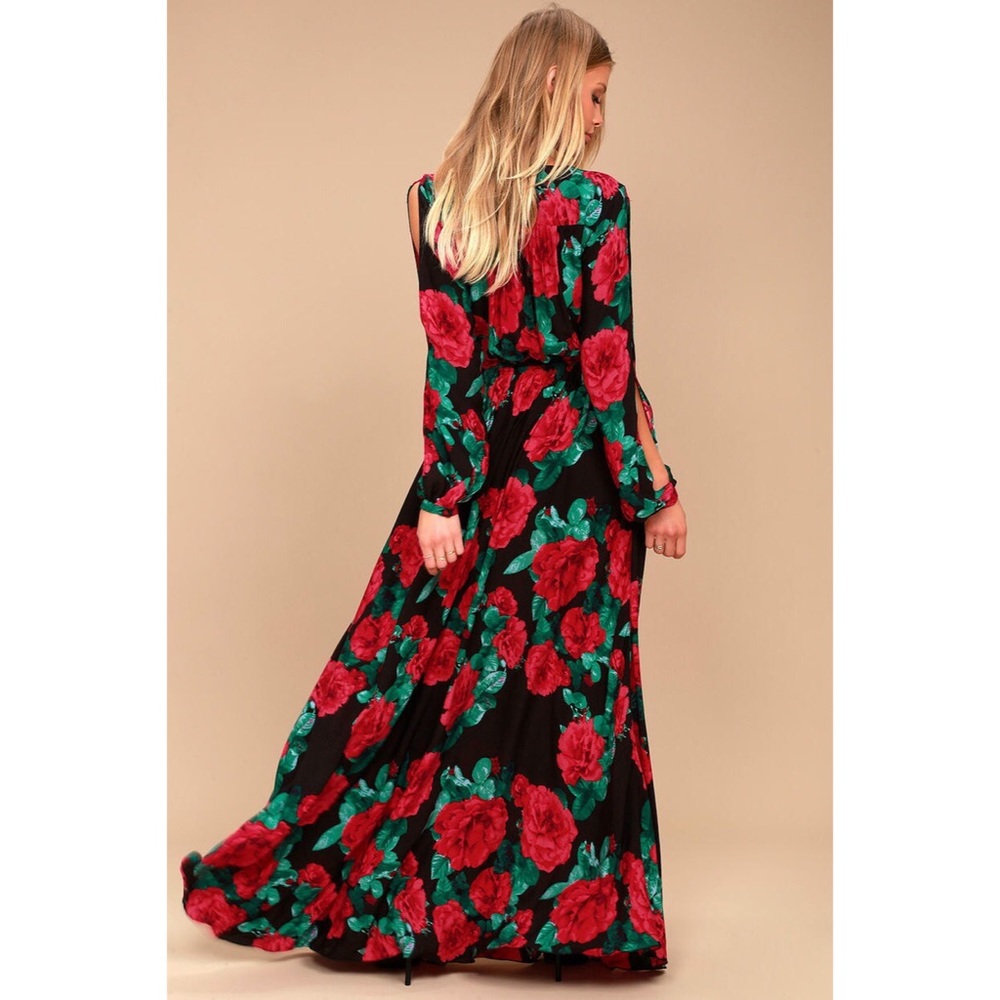 Lulus red rose cold shoulder maxi dress size large - Picture 2 of 3